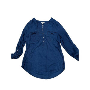 Joie Pocket Front v-neck coton Denim Blouse Medium in Navy A003442